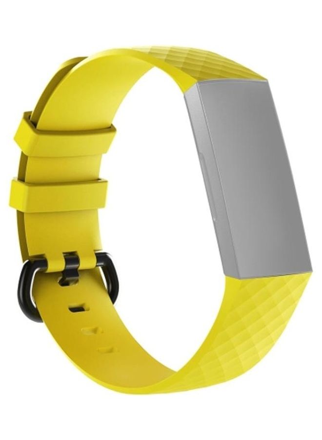 BGM Diamond Pattern Silicone Wrist Strap Watch Band For Fitbit Charge 4 Yellow - Image 1