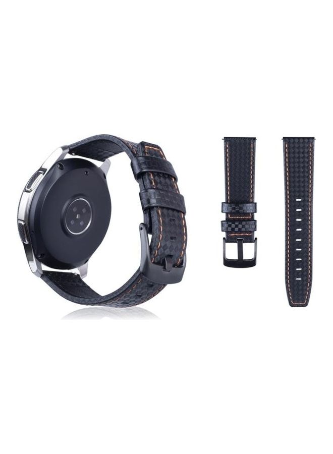 BGM Carbon Fiber Texture Top-grain Leather Wrist Watch Band for Samsung Gear S3 22mm Orange - Image 1