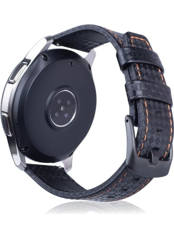 BGM Carbon Fiber Texture Top-grain Leather Wrist Watch Band for Samsung Gear S3 22mm Orange - Image 3
