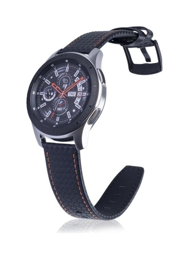 BGM Carbon Fiber Texture Top-grain Leather Wrist Watch Band for Samsung Gear S3 22mm Orange - Image 4