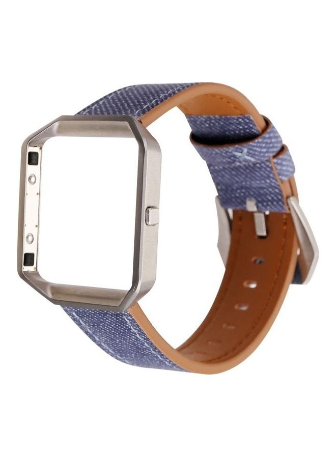 BGM Cowboy Texture Leather Replacement Strap Watchband For Fitbit Blaze Blue - Image 2