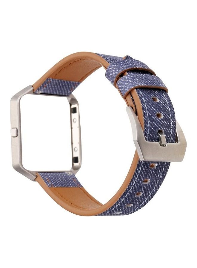 BGM Cowboy Texture Leather Replacement Strap Watchband For Fitbit Blaze Blue - Image 3