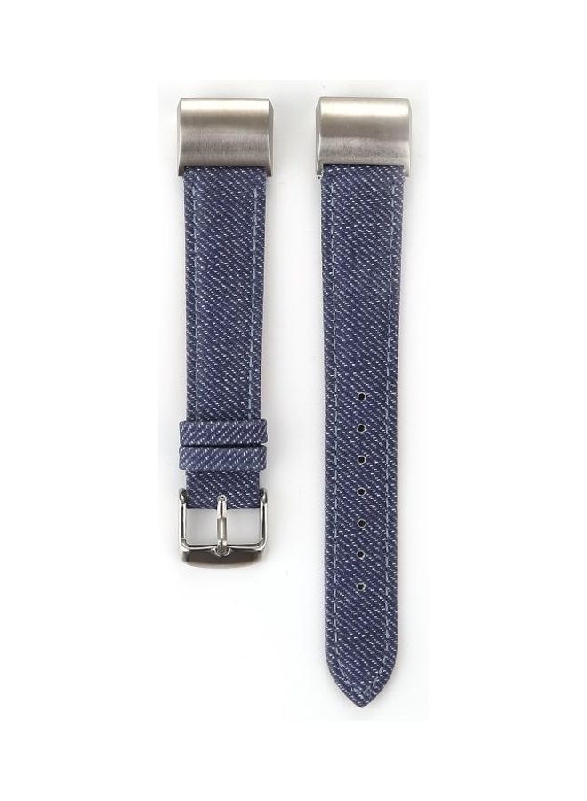 BGM Cowboy Texture Leather Replacement Strap Watchband For Fitbit Charge 2 Blue - Image 1