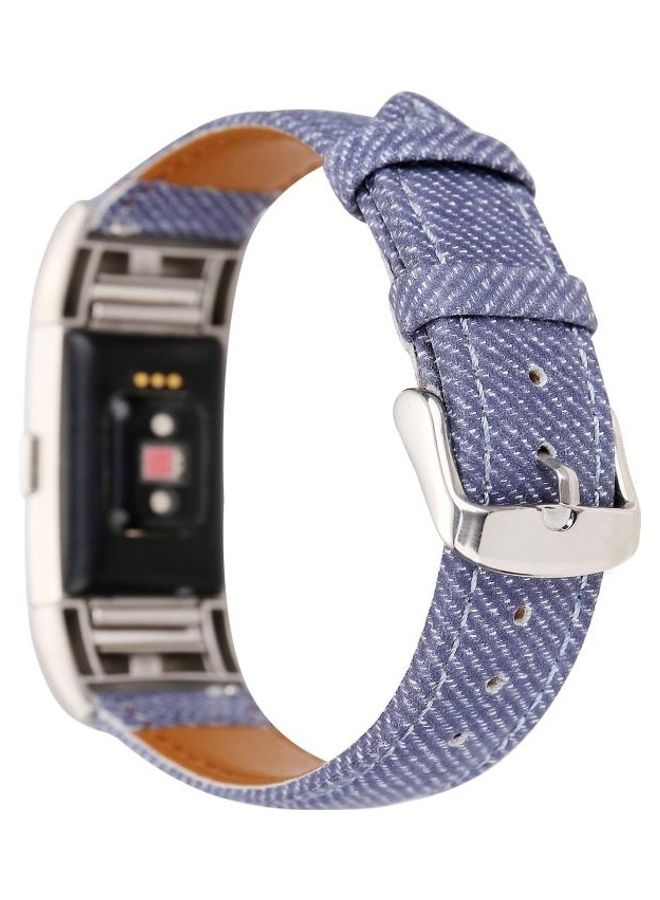 BGM Cowboy Texture Leather Replacement Strap Watchband For Fitbit Charge 2 Blue - Image 3