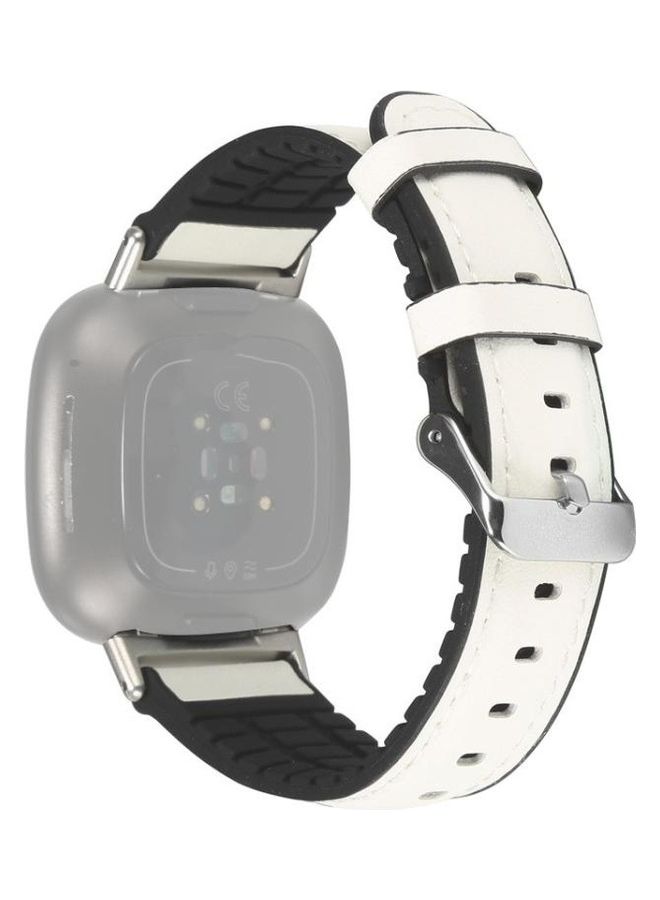 BGM Leather Replacement Strap Watchband For Fitbit Versa 3 White - Image 1