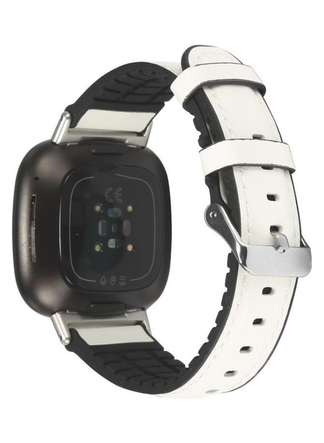 BGM Leather Replacement Strap Watchband For Fitbit Versa 3 White - Image 2