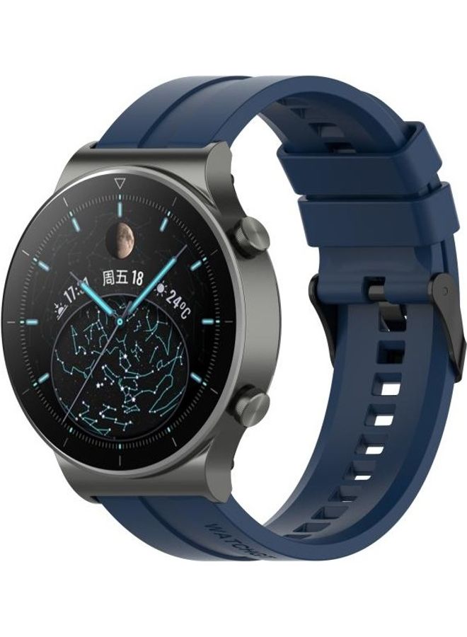 BGM Silicone Replacement Strap Watchband with Black Steel Buckle For Huawei Watch GT 2 Pro Dark Blue/Black - Image 4