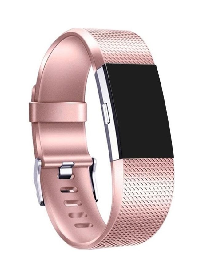BGM Checkered Metal Watch Band For Fitbit Charge 2 Rose Gold - Image 1
