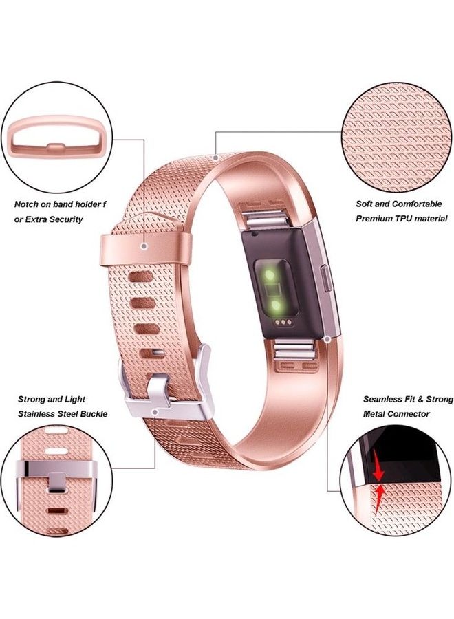 BGM Checkered Metal Watch Band For Fitbit Charge 2 Rose Gold - Image 2