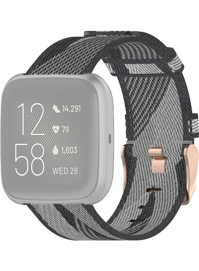 BGM Stripe Weave Nylon Wrist Strap Watch Band for Fitbit Versa 2 Grey - Image 1