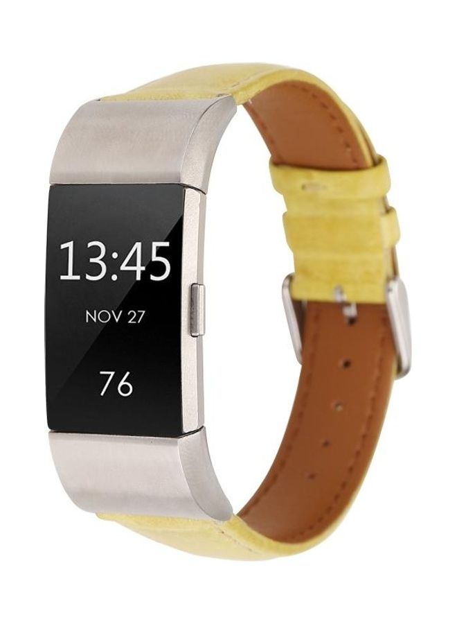 BGM Fresh Style Leather Replacement Strap For Fitbit Charge 2 Yellow - Image 2