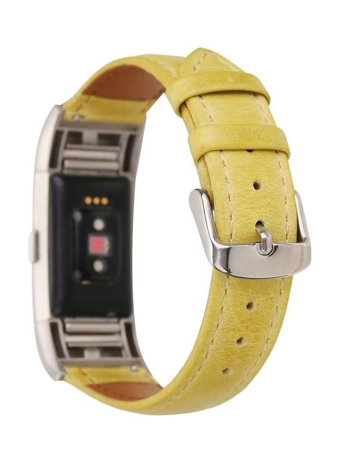BGM Fresh Style Leather Replacement Strap For Fitbit Charge 2 Yellow - Image 3