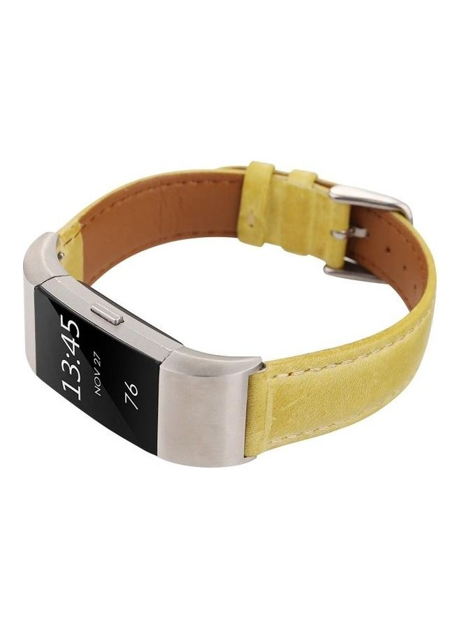 BGM Fresh Style Leather Replacement Strap For Fitbit Charge 2 Yellow - Image 4