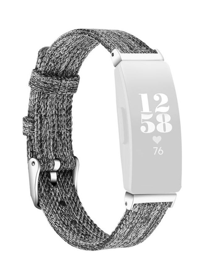 BGM Nylon Canvas Strap Metal Connector Watchband For Fitbit Inspire HR Small Size Dark Gray - Image 1