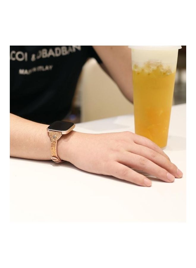 BGM Slim Sequin Glitter Leather Strap For Fitbit Versa / Versa 2 / Versa Lite / Versa SE Rose Gold  - Image 5
