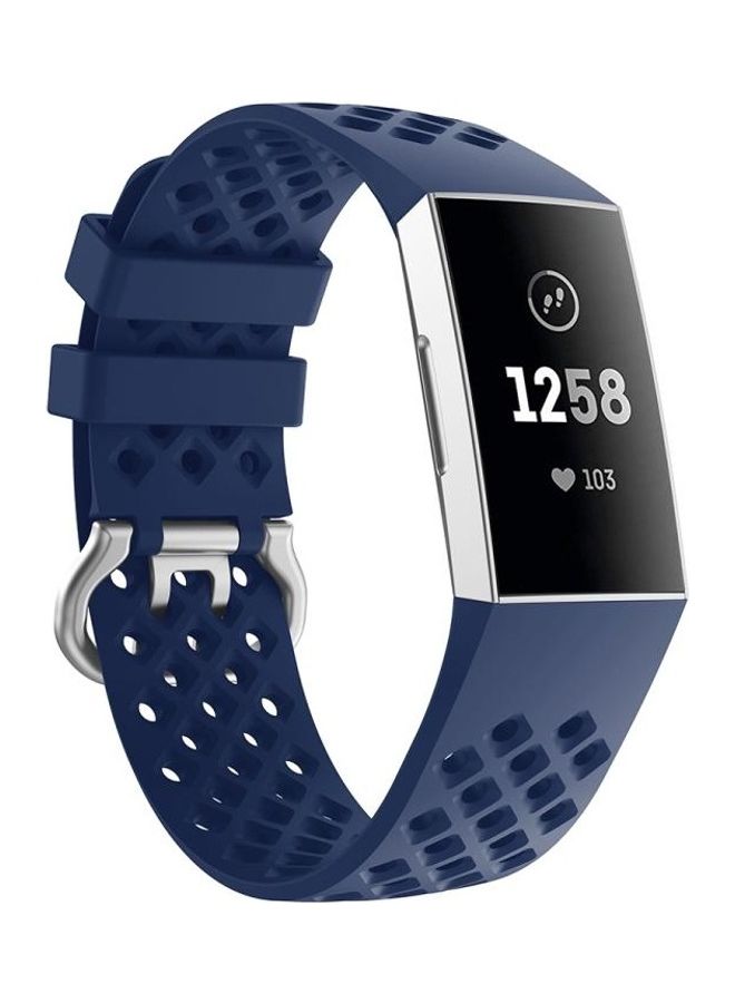 BGM Hollow Square Silicone Strap Replacement Wristband For Fitbit Charge 3/4 Dark Blue - Image 5