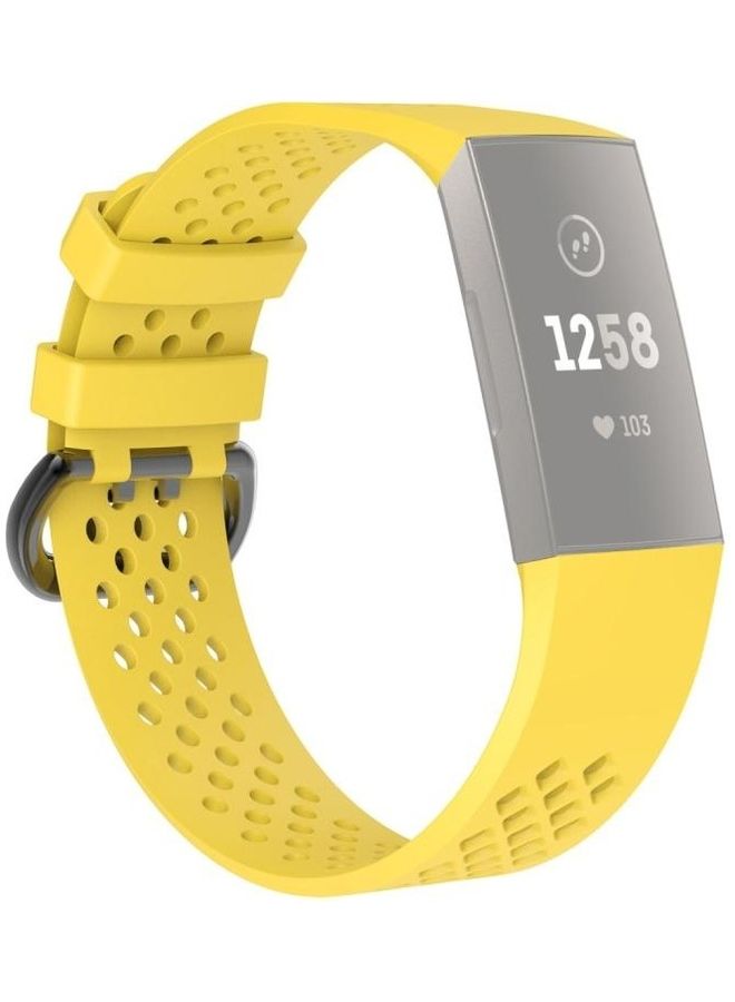 BGM Square Hole Adjustable Sport Wrist Strap For Fitbit Charge 3 Yellow - Image 1