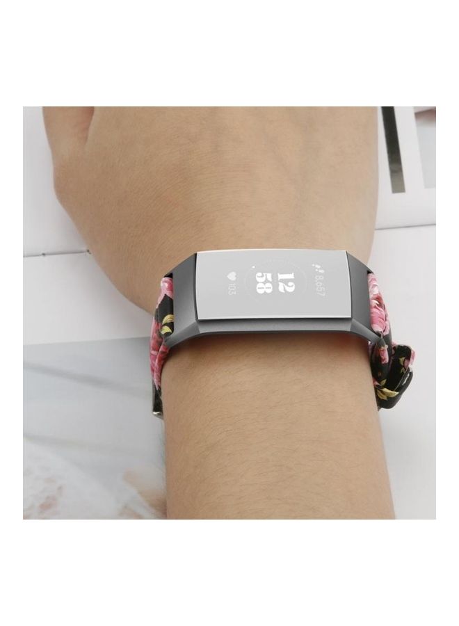 BGM Slim Steel Head Leather Strap For Fitbit Charge 3 / 4 Pink Flower - Image 2