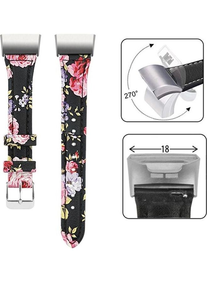 BGM Slim Steel Head Leather Strap For Fitbit Charge 3 / 4 Pink Flower - Image 3
