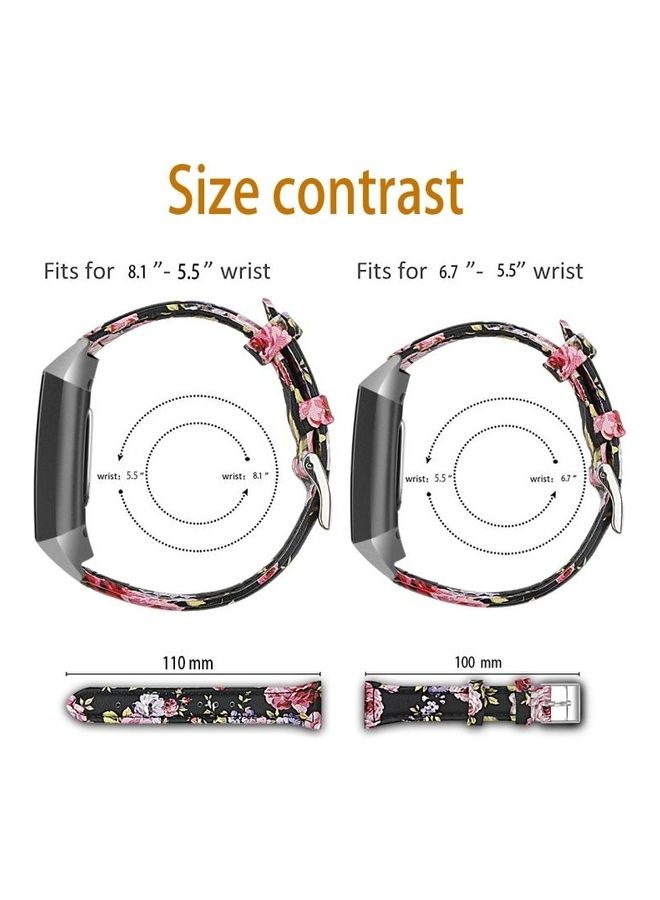 BGM Slim Steel Head Leather Strap For Fitbit Charge 3 / 4 Pink Flower - Image 4