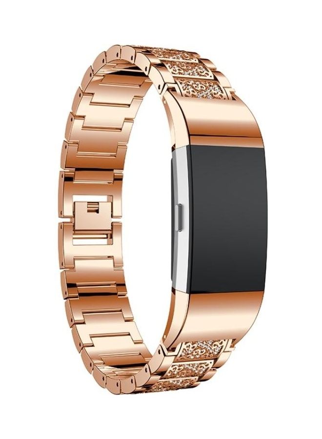BGM Diamond-studded Solid Stainless Steel Wrist Strap Watch Band For Fitbit Charge 2 Rose Gold - Image 1