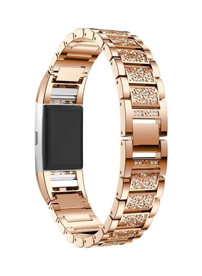 BGM Diamond-studded Solid Stainless Steel Wrist Strap Watch Band For Fitbit Charge 2 Rose Gold - Image 2