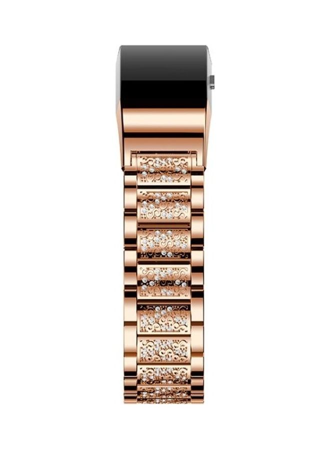 BGM Diamond-studded Solid Stainless Steel Wrist Strap Watch Band For Fitbit Charge 2 Rose Gold - Image 3