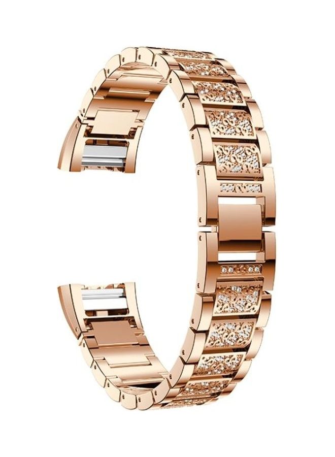 BGM Diamond-studded Solid Stainless Steel Wrist Strap Watch Band For Fitbit Charge 2 Rose Gold - Image 4