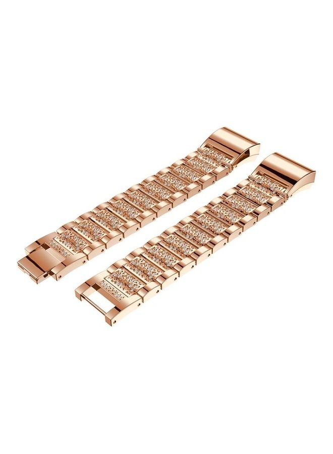 BGM Diamond-studded Solid Stainless Steel Wrist Strap Watch Band For Fitbit Charge 2 Rose Gold - Image 5