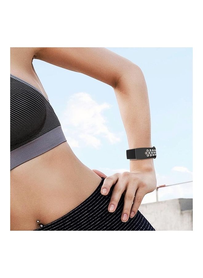 BGM Round Hole Silicone Wrist Strap Watchband for Fitbit Charge 3 White/Black - Image 5