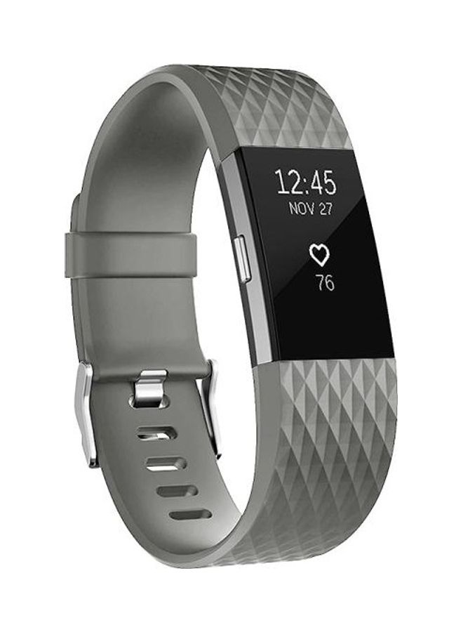 BGM Diamond Pattern Adjustable Wrist Strap for Fitbit Charge 2 Grey - Image 1