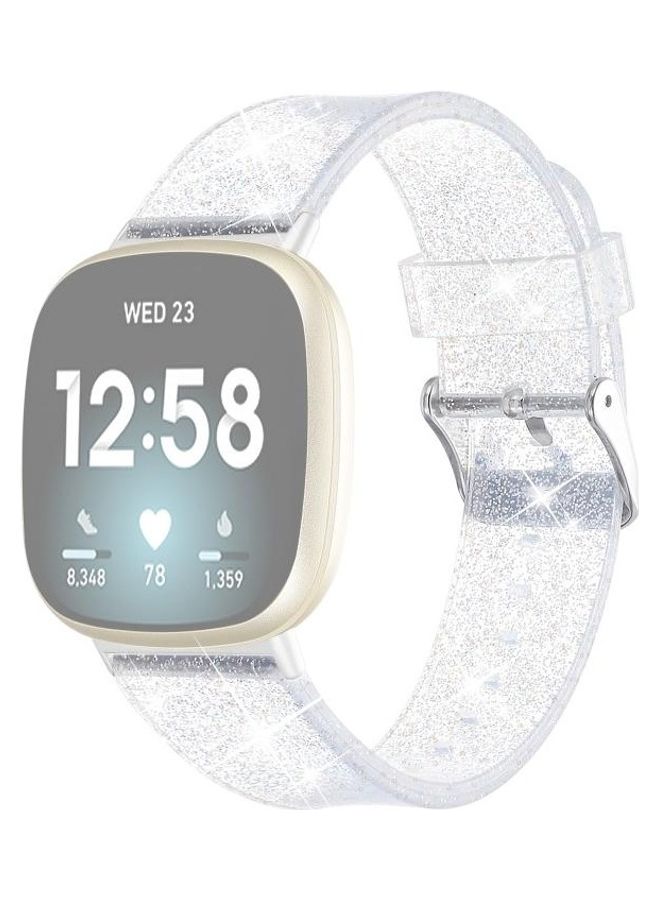 BGM Glitter Powder Silicone Replacement Strap Watchband For Fitbit Versa 3 White - Image 1