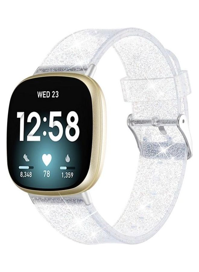 BGM Glitter Powder Silicone Replacement Strap Watchband For Fitbit Versa 3 White - Image 2
