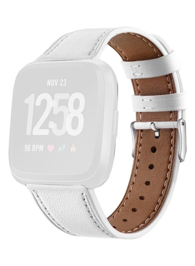 BGM Leather Strap with Round Tail Buckle For Fitbit Versa 2 / Fitbit Versa / Fitbit Versa Lite White - Image 1