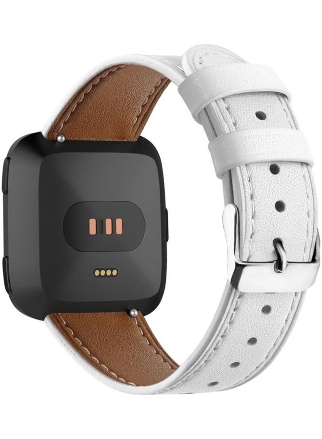 BGM Leather Strap with Round Tail Buckle For Fitbit Versa 2 / Fitbit Versa / Fitbit Versa Lite White - Image 2
