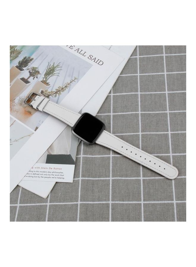 BGM Leather Strap with Round Tail Buckle For Fitbit Versa 2 / Fitbit Versa / Fitbit Versa Lite White - Image 3