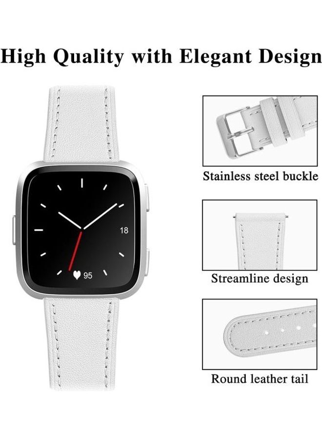 BGM Leather Strap with Round Tail Buckle For Fitbit Versa 2 / Fitbit Versa / Fitbit Versa Lite White - Image 4