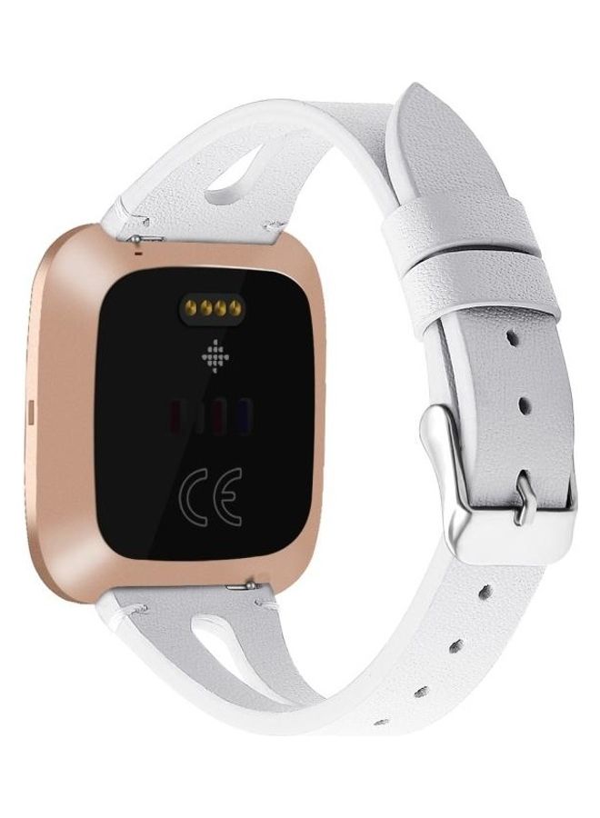 BGM Leather Middle Opening Watch Strap For Fitbit Versa 2 White - Image 2