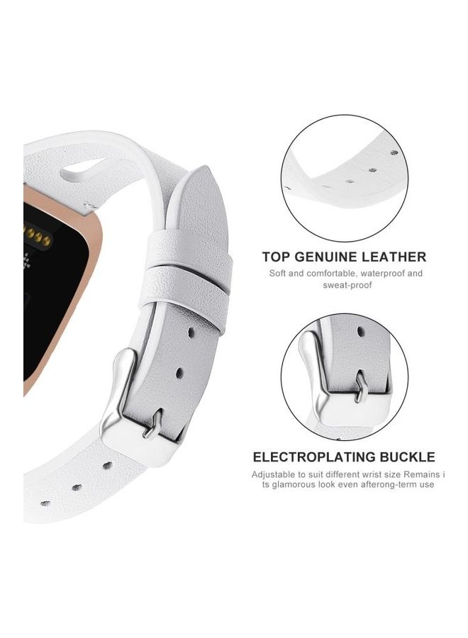 BGM Leather Middle Opening Watch Strap For Fitbit Versa 2 White - Image 5