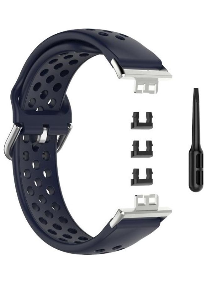 BGM Sport Style Silicone Solid Colour Replacement Strap Watchband For Huawei Watch Fit 18mm Dark Blue/Silver - Image 1