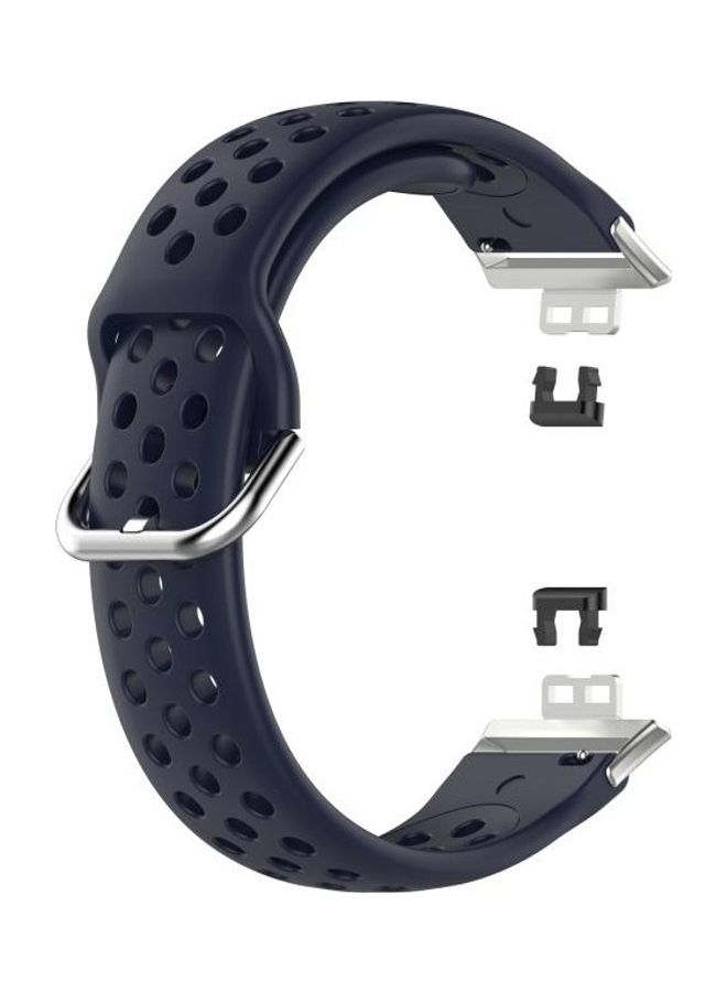 BGM Sport Style Silicone Solid Colour Replacement Strap Watchband For Huawei Watch Fit 18mm Dark Blue/Silver - Image 2