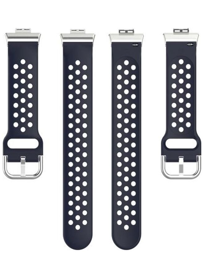 BGM Sport Style Silicone Solid Colour Replacement Strap Watchband For Huawei Watch Fit 18mm Dark Blue/Silver - Image 3