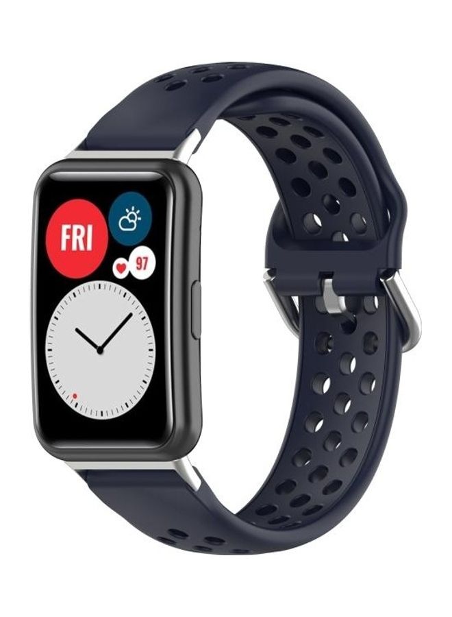 BGM Sport Style Silicone Solid Colour Replacement Strap Watchband For Huawei Watch Fit 18mm Dark Blue/Silver - Image 4