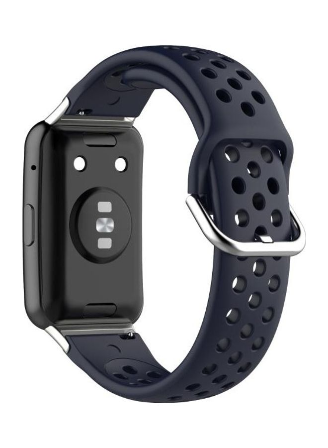 BGM Sport Style Silicone Solid Colour Replacement Strap Watchband For Huawei Watch Fit 18mm Dark Blue/Silver - Image 5