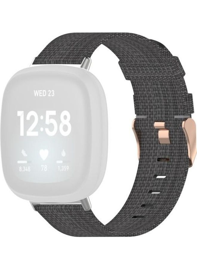 BGM Nylon Canvas Strip Texture Strap Watchband For Fitbit Versa 3/Sense Free Size Dark Gray - Image 1