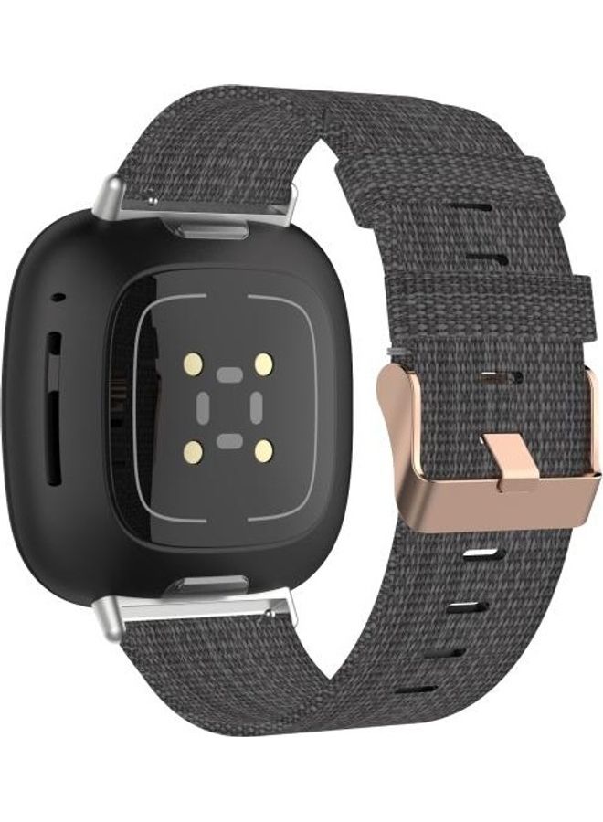 BGM Nylon Canvas Strip Texture Strap Watchband For Fitbit Versa 3/Sense Free Size Dark Gray - Image 2