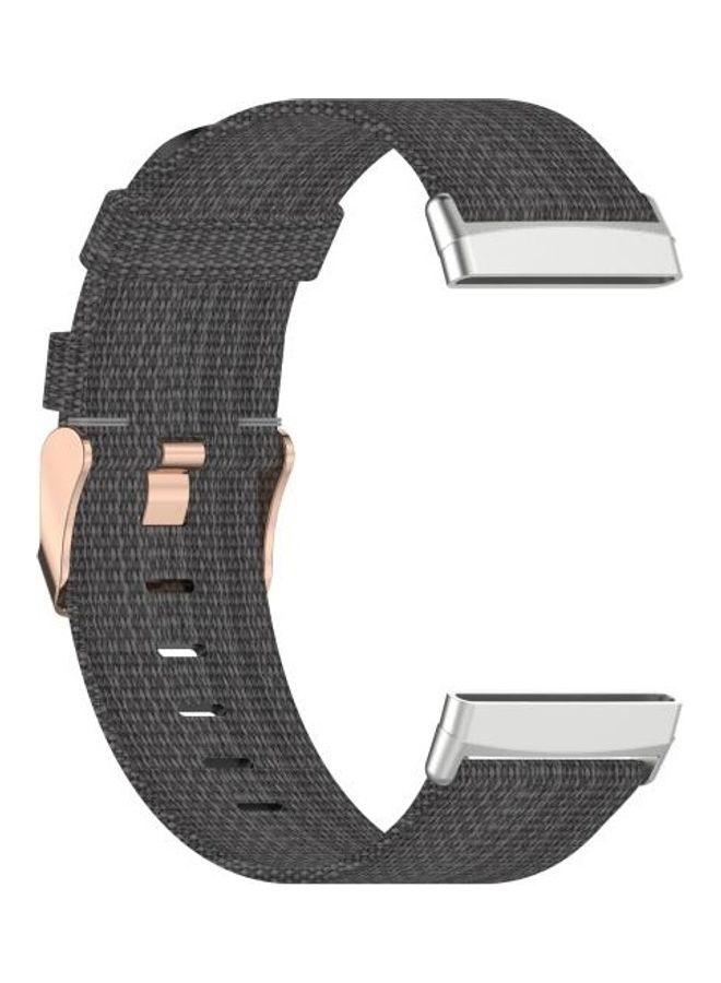 BGM Nylon Canvas Strip Texture Strap Watchband For Fitbit Versa 3/Sense Free Size Dark Gray - Image 4