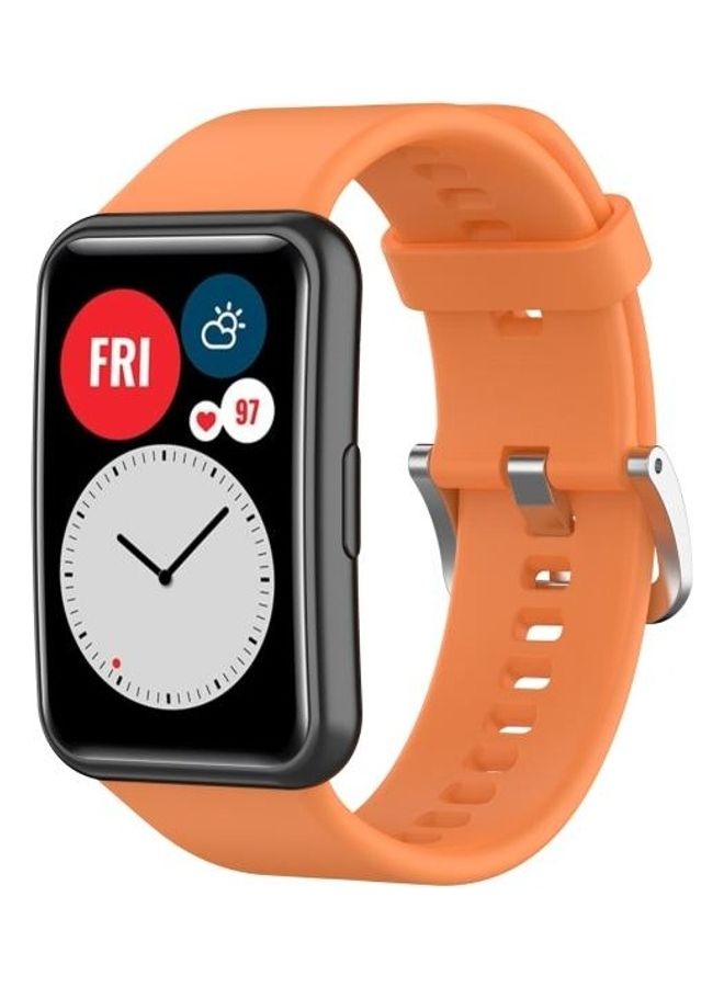 BGM Silicone Replacement Wrist Strap With Stainless Steel Buckle For Huawei Watch Fit Orange - Image 4