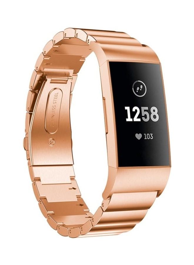 BGM Three Beads Slingshot Buckle Solid Stainless Steel Wrist Strap For Fitbit Charge 4 Rose Gold - Image 1