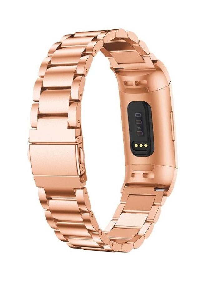 BGM Three Beads Slingshot Buckle Solid Stainless Steel Wrist Strap For Fitbit Charge 4 Rose Gold - Image 3